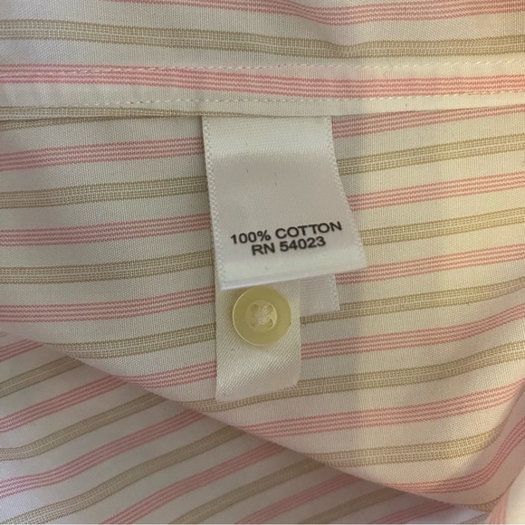 Banana Republic Mens White Pink Tan Striped Long Sleeve Button Down Dress Shirt - Picture 8 of 11